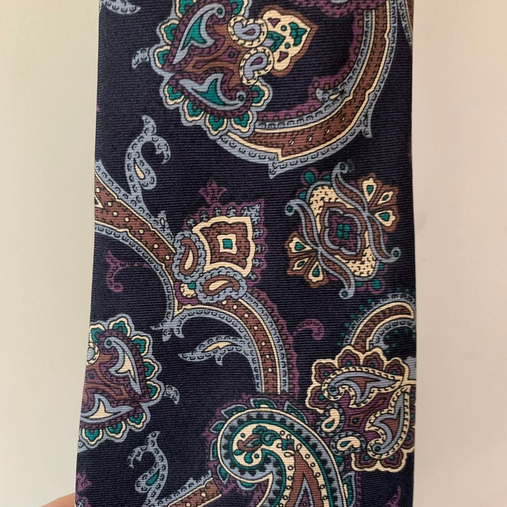Wembley Pure Silk Paisley Navy/Brown/Purple Tie